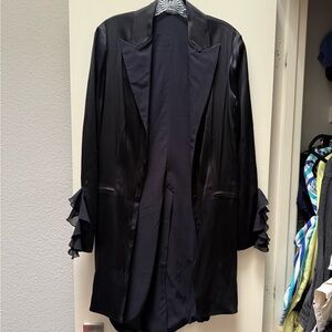La Perla black silk robe with Ruffle Cuff Details